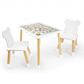 Детский комплект стол и два стула Мишка Rolti Baby с накладкой Алфавит (белая столешница/белое сиденье/береза ножки) в Челябинске - cheliabinsk.ok-mebel.com | фото
