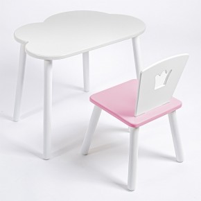Комплект детский стол ОБЛАЧКО и стул КОРОНА ROLTI Baby (белая столешница/розовое сиденье/белые ножки) в Челябинске - cheliabinsk.ok-mebel.com | фото