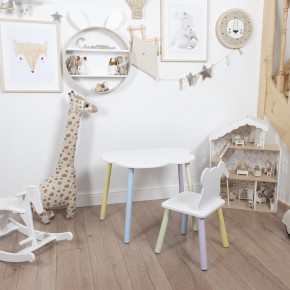 Комплект детский стол ОБЛАЧКО и стул МИШКА ROLTI Baby (белая столешница/белое сиденье/цветные ножки) в Челябинске - cheliabinsk.ok-mebel.com | фото