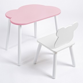 Комплект детский стол ОБЛАЧКО и стул МИШКА ROLTI Baby (розовая столешница/белое сиденье/белые ножки) в Челябинске - cheliabinsk.ok-mebel.com | фото