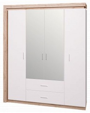 Шкаф для одежды с ящиками 4-х створчатый с зеркалом Люмен 16 в Челябинске - cheliabinsk.ok-mebel.com | фото